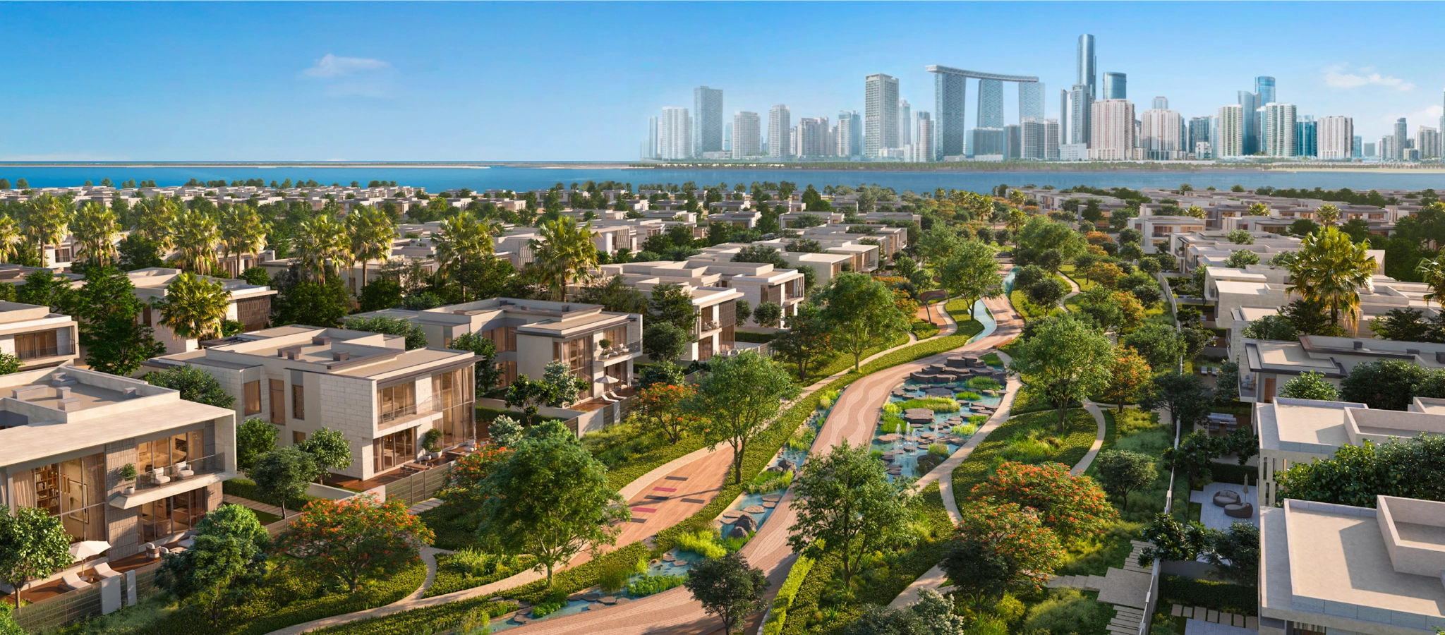 Aerial view of the Talay villa community and Marsa Al Saadiyat masterplan